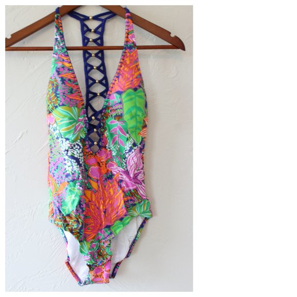 Trina Turk Tropic Escape V Plunge One Piece Swim - Picture 4 of 9